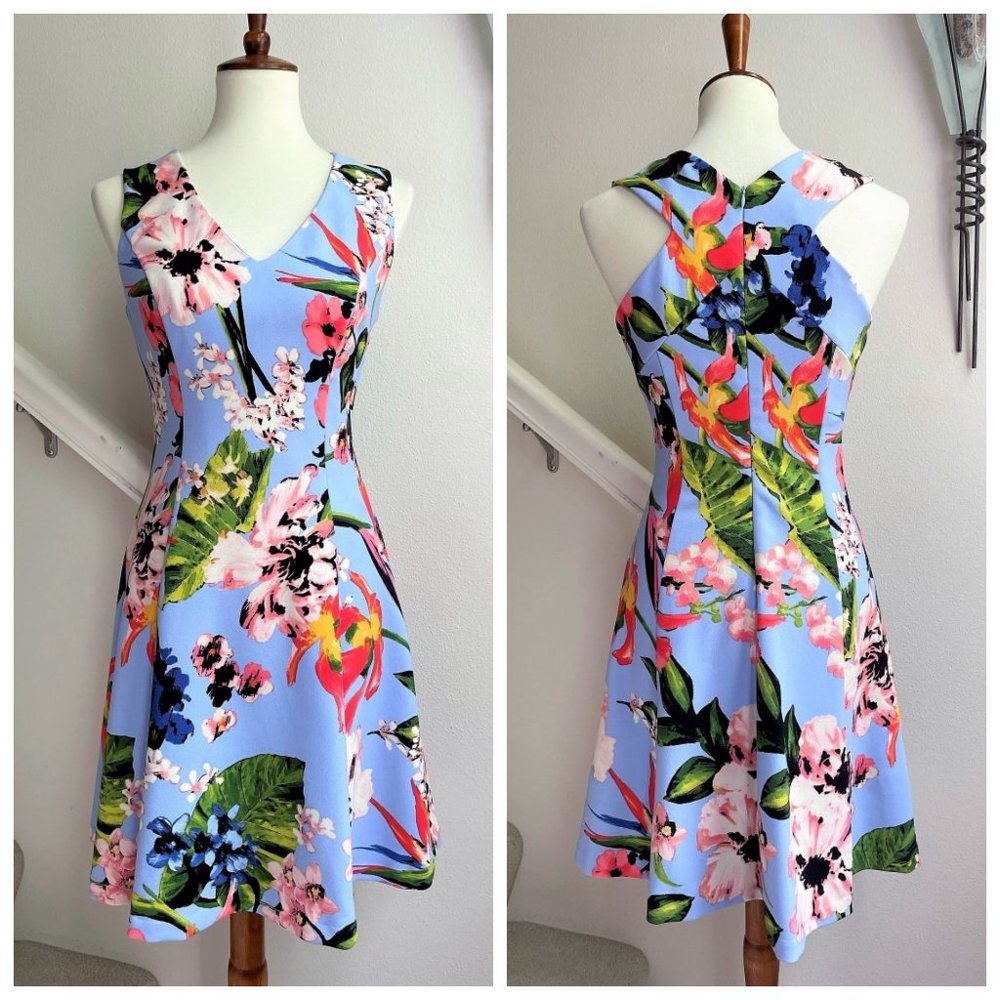 Vince Camuto Blue Floral Fit and Flare Dress